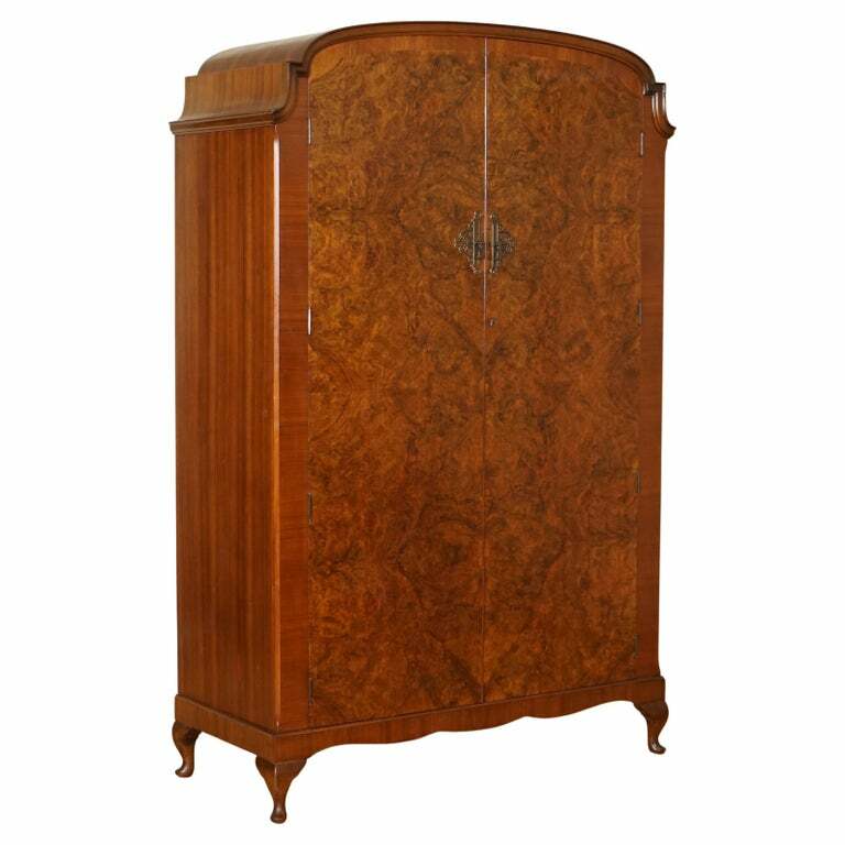 STUNNING MADE IN ENGLAND ART DECO BURR WALNUT DOUBLE WARDROBE