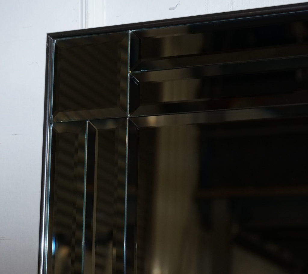 DECORATIVE CONTEMPORARY RECTANGLE WALL MIRROR WITH BEVELED GLASS GREY FRAME