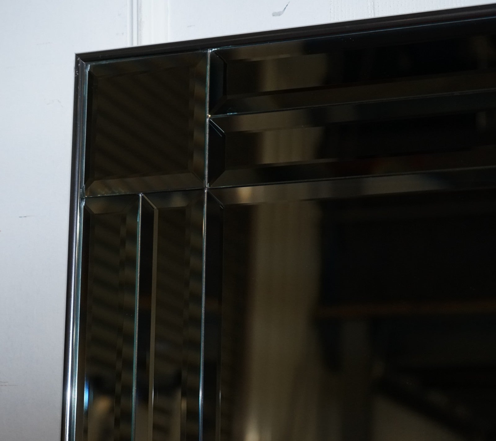 DECORATIVE CONTEMPORARY RECTANGLE WALL MIRROR WITH BEVELED GLASS GREY FRAME