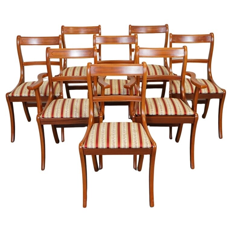 VINTAGE SET OF 8 YEW WOOD DINING CHAIRS J1