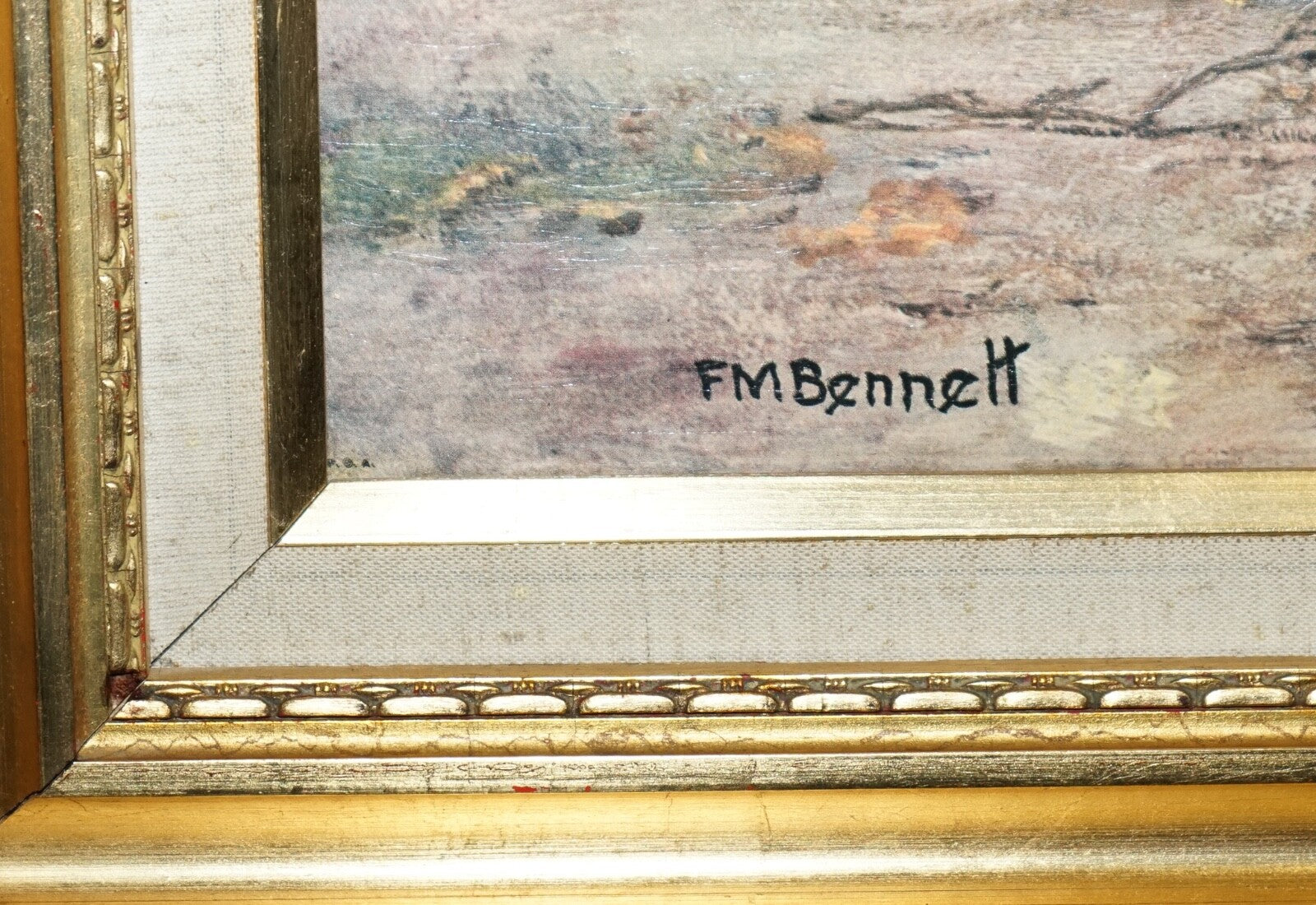 OIL PAINTING IN MANNER OF F.M.  BENNETT ''MEET AT THE LODGE' GILT STYLE FRAME