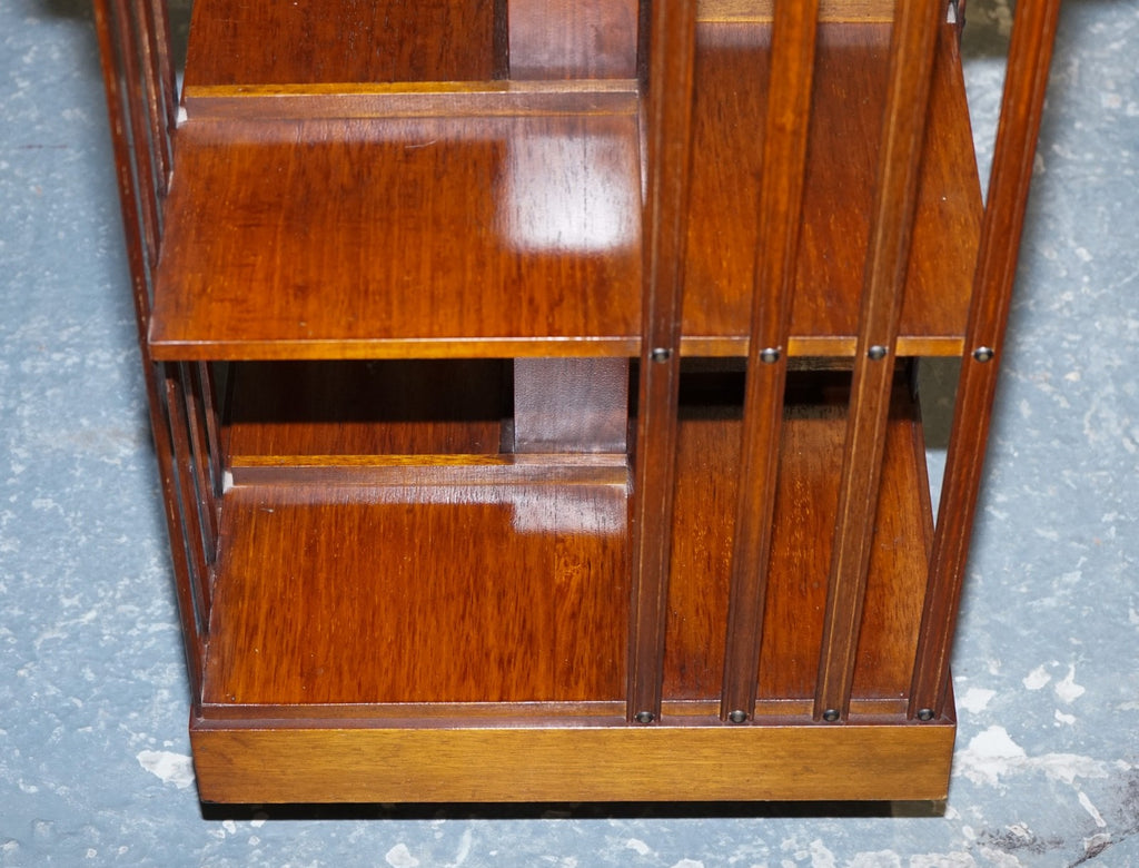 VINTAGE BURR WALNUT TOP REVOLVING BOOKCASE RAISED ON CASTORS