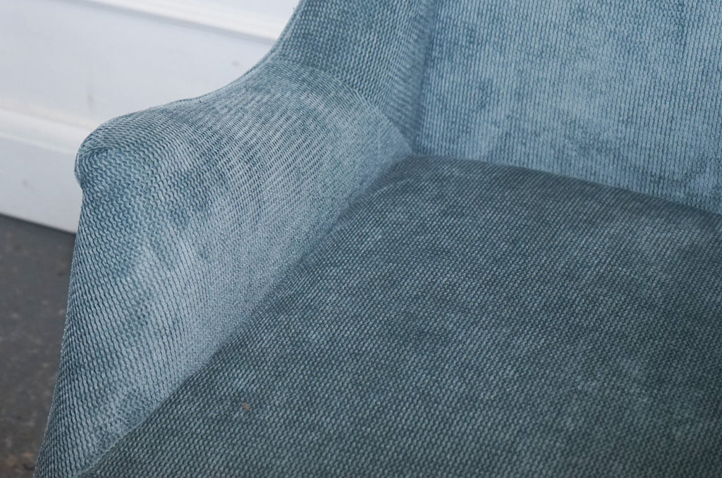 ELEGANT PALE BLUE VELVER SIDE CHAIR ARMCHAIR WITH BLACK AND GOLD LEGS