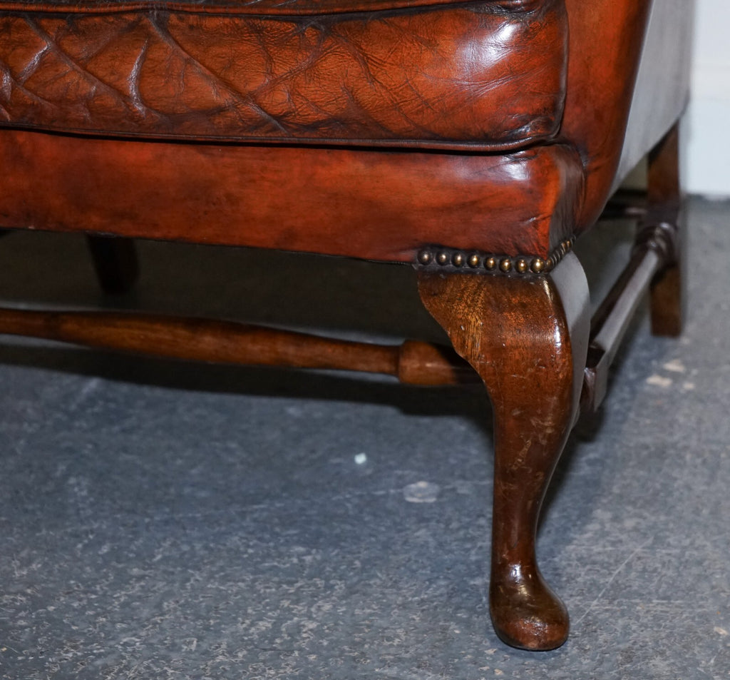 PAIR OF WILLIAM MORRIS FLAT ARM CHESTERFIELD WINGBACK BORDEAUX ARMCHAIRS