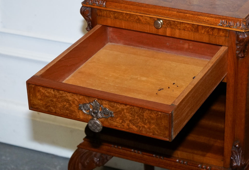 ANTIQUE RESTORED PAIR OF 1920S ART DECO QUEEN ANNE BEDSIDE TABLES NIGHTSTANDS