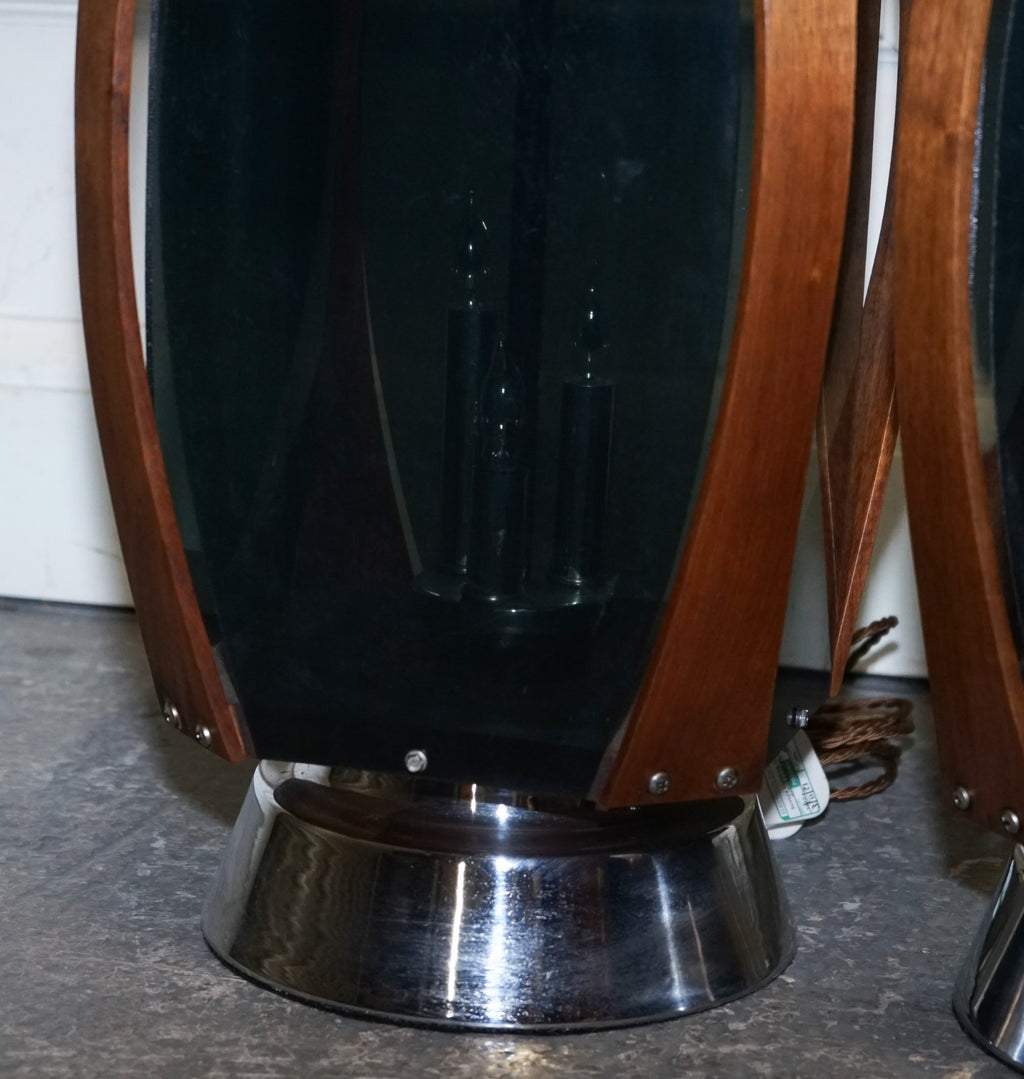 PAIR OF LARGE MODERN DANISH ACRYLIC & TEAK MID CENTURY LAMPS