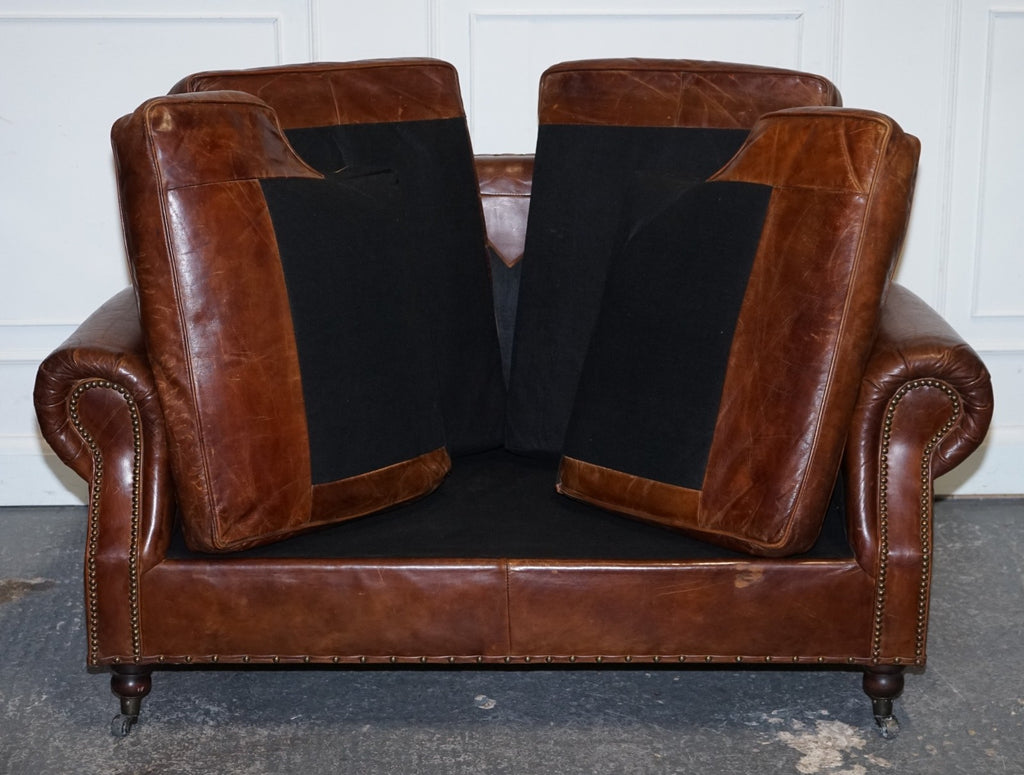 HALO TIMOTHY OULTON STYLE BALMORAL TWO SEATER BROWN HERITAGE LEATHER SOFA
