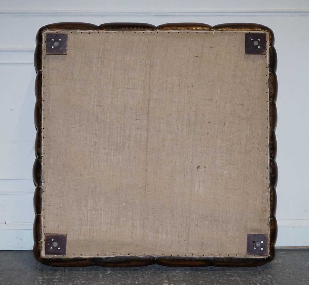 STUNNING LARGE HAND DYED BROWN LEATHER CHESTERFIELD FOOTSTOOL OTTOMAN