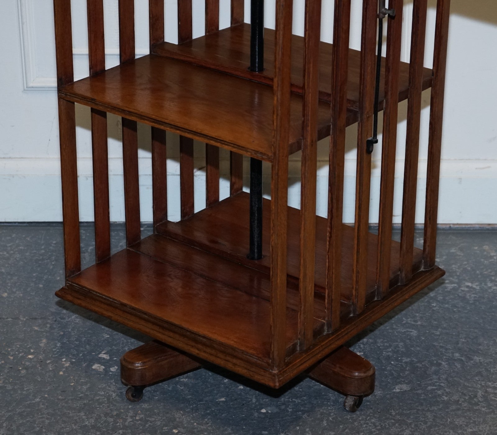 ANTIQUE SUBSTANTIAL OAK REVOLVING BOOKCASE WITH FOLDING READING STAND