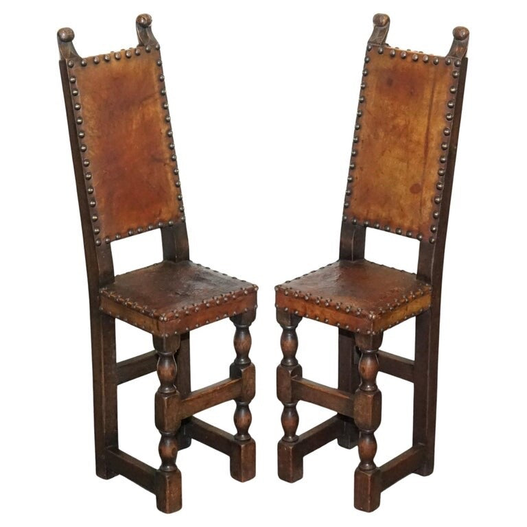 BEAUTIFUL PAIR OF DECORATIVE  17TH CENTURY REVIVAL OAK CHILDS CORRECTION CHAIR
