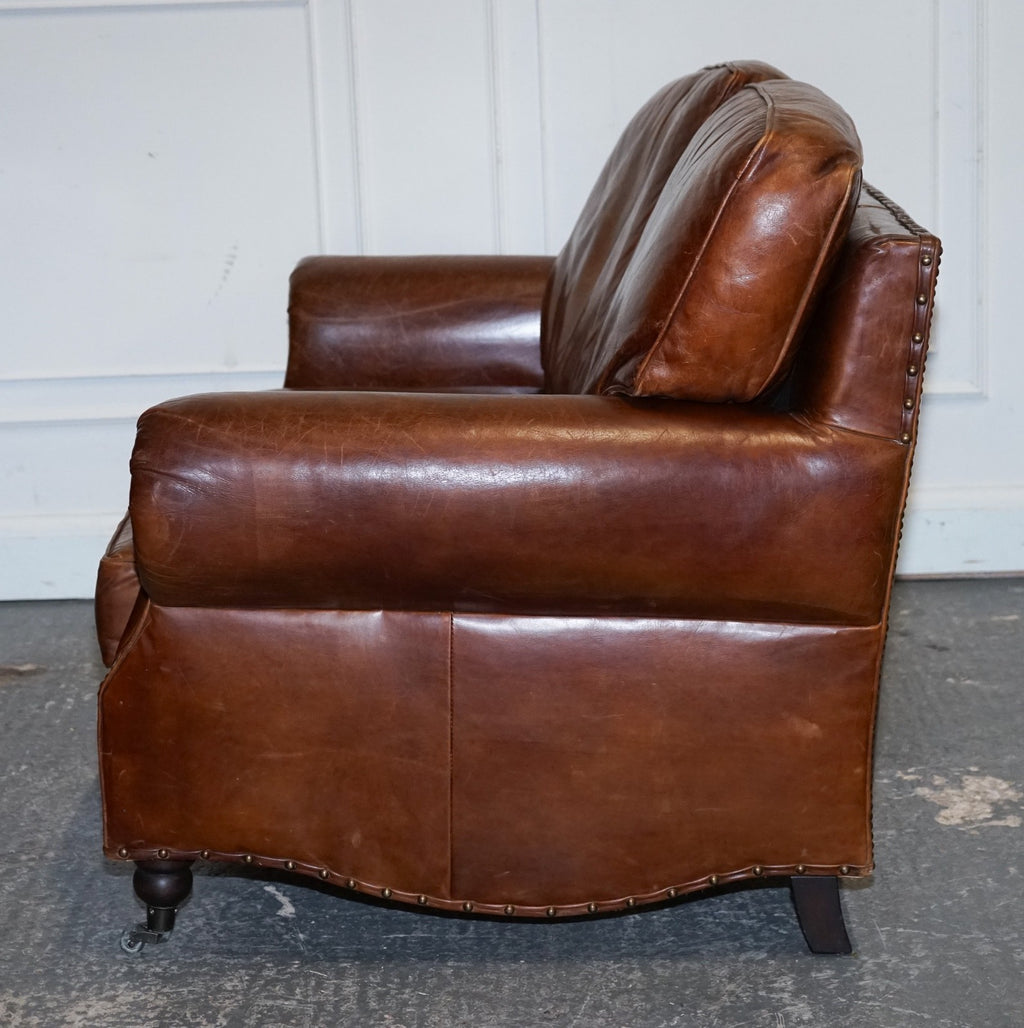 HALO TIMOTHY OULTON STYLE BALMORAL TWO SEATER BROWN HERITAGE LEATHER SOFA