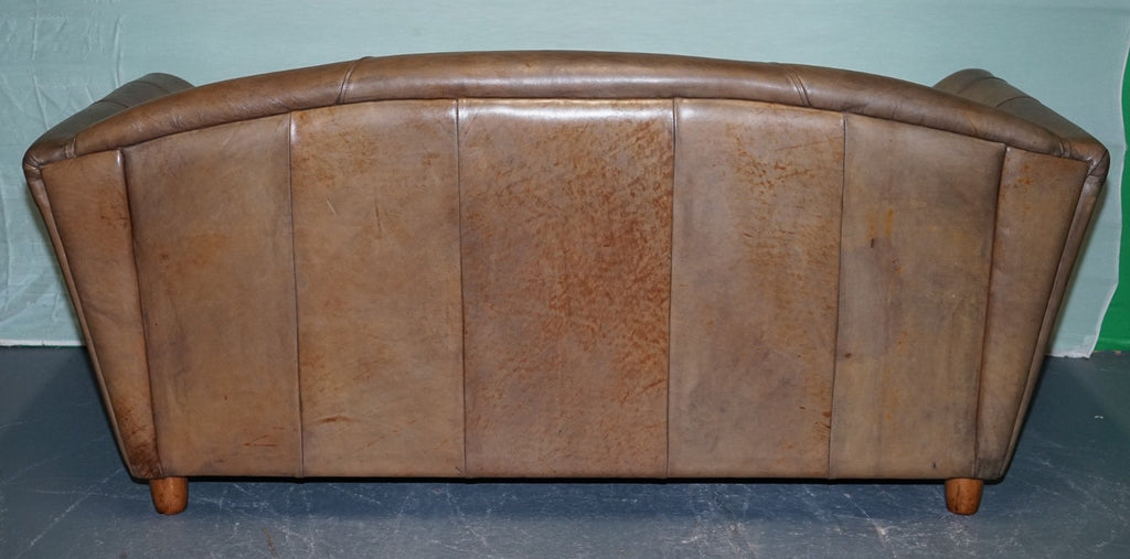 VINTAGE ART DECO STYLE BROWN LEATHER TWO SEATER SOFA