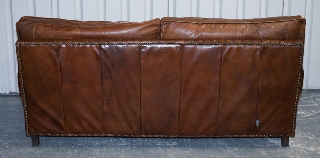 HALO TIMOTHY OULTON STYLE BALMORAL THREE SEATER BROWN HERITAGE LEATHER SOFA