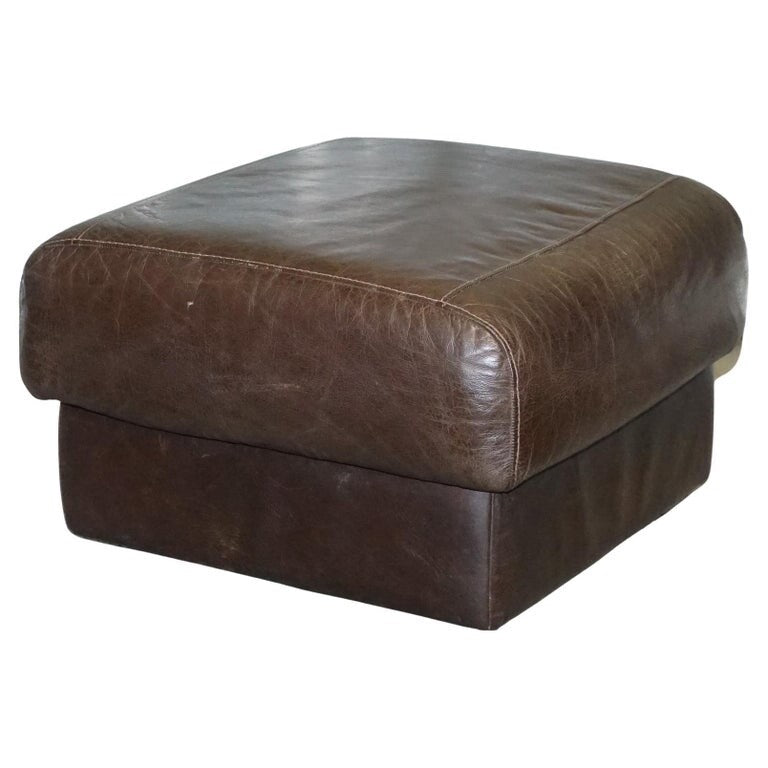 VINTAGE CHOCOLATE BROWN LEATHER FOOTSTOOL