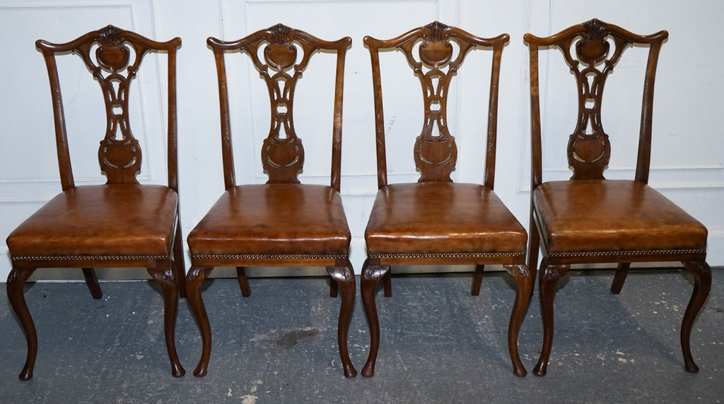SCOTTISH VICTORIAN SET 12 RESTORED DYED LEATHER DINING CHAIRS BY JOHN TAYLOR