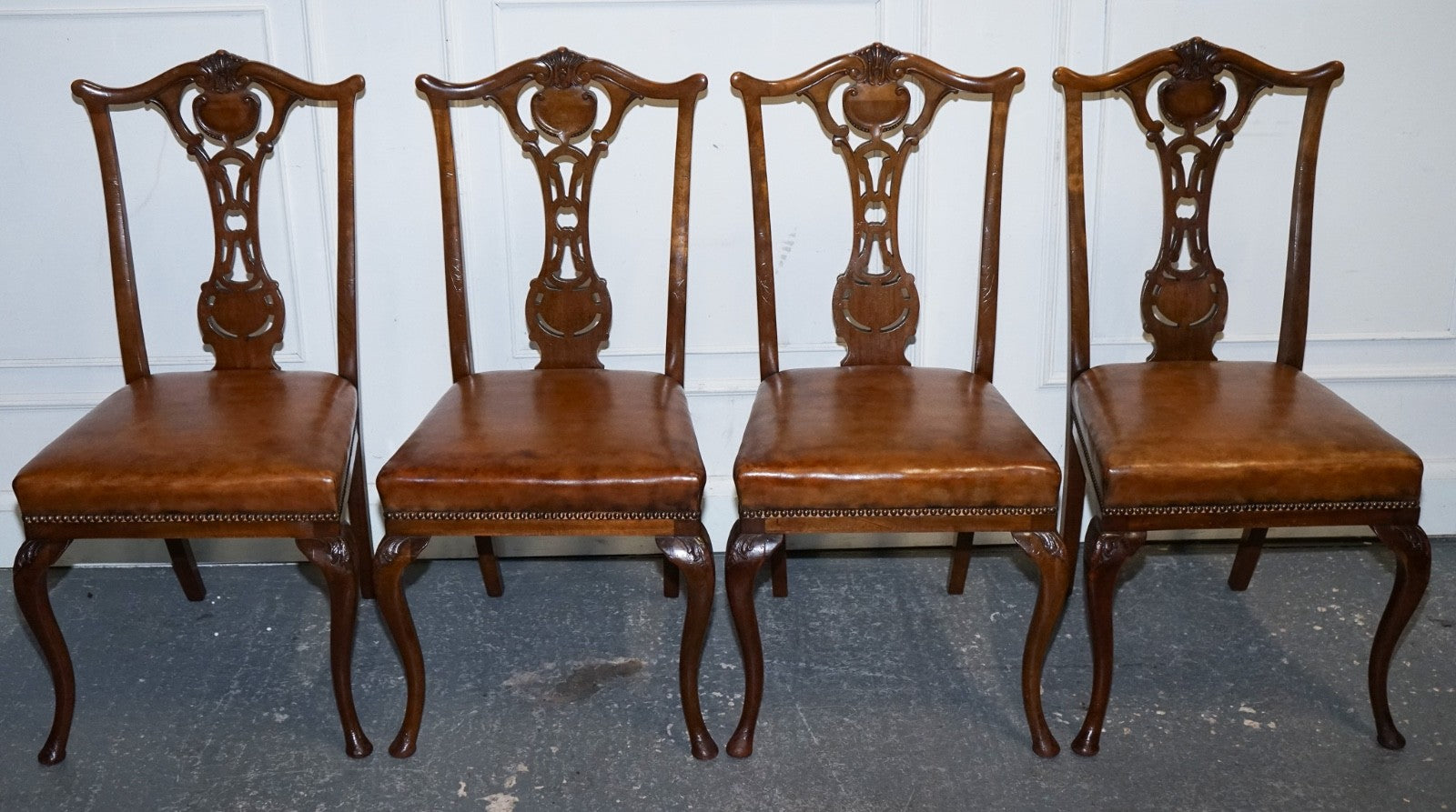 SCOTTISH VICTORIAN SET 12 RESTORED DYED LEATHER DINING CHAIRS BY JOHN TAYLOR