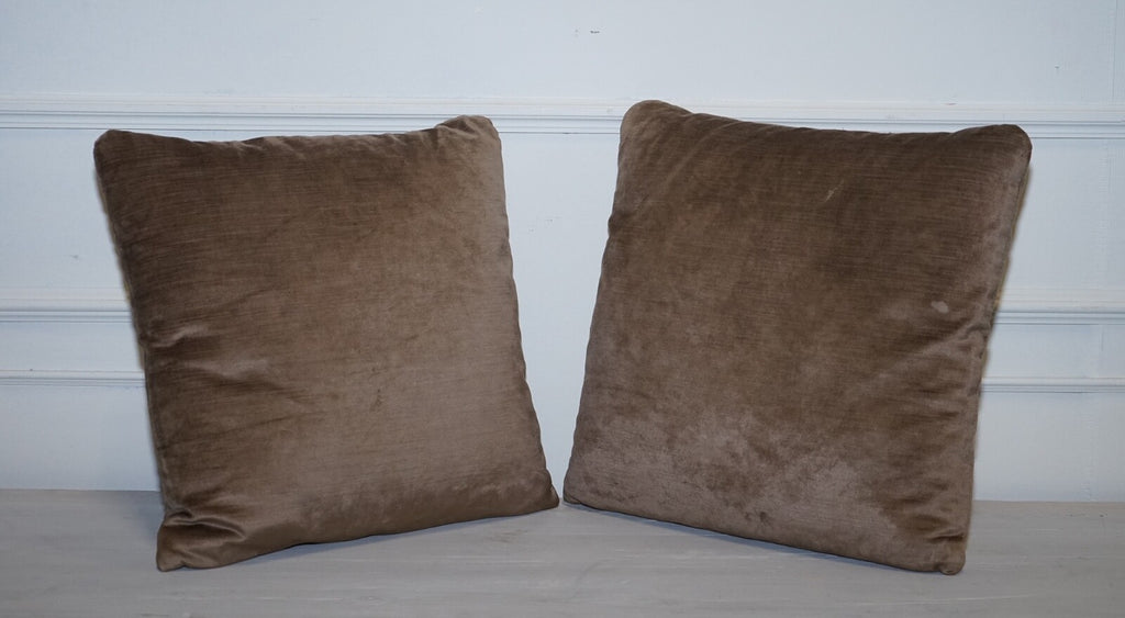 LOVELY VINTAGE PAIR OF BROWN FEATHER FILLED SCATTER CUSHIONS