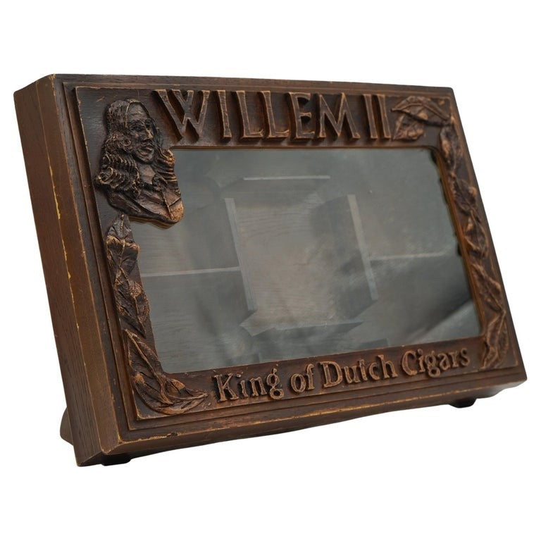 ANTIQUE ANGLO DUTCH CIGAR CO. WILLEM II OAK GLAZED SHOP COUNTER DISPLAY CABINET