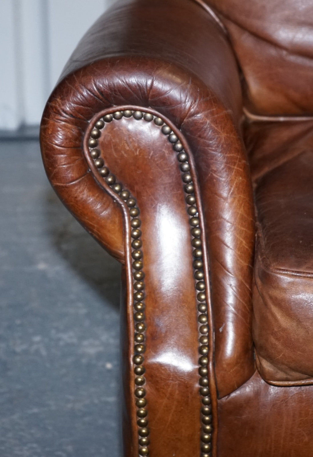 HALO TIMOTHY OULTON STYLE BALMORAL THREE SEATER BROWN HERITAGE LEATHER SOFA