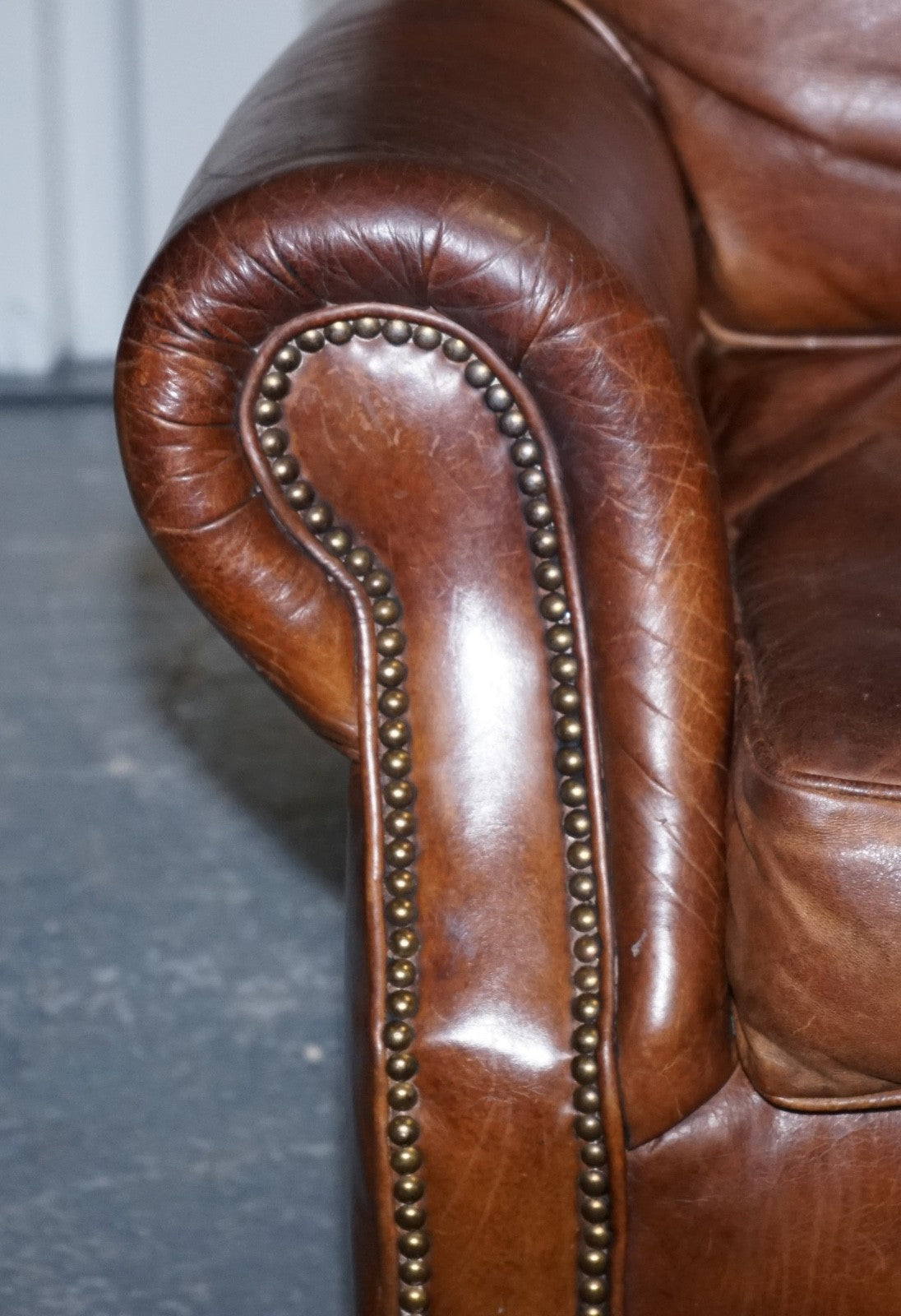 HALO TIMOTHY OULTON STYLE BALMORAL THREE SEATER BROWN HERITAGE LEATHER SOFA