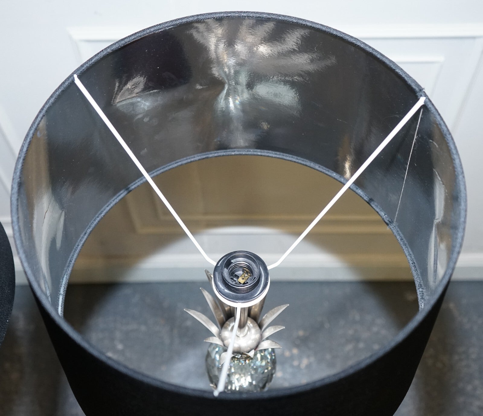 PAIR OF LOVELY FLOOR LAMPS WITH PINEAPPLE DESIGN STAINLESS STEEL BLACK SHADE