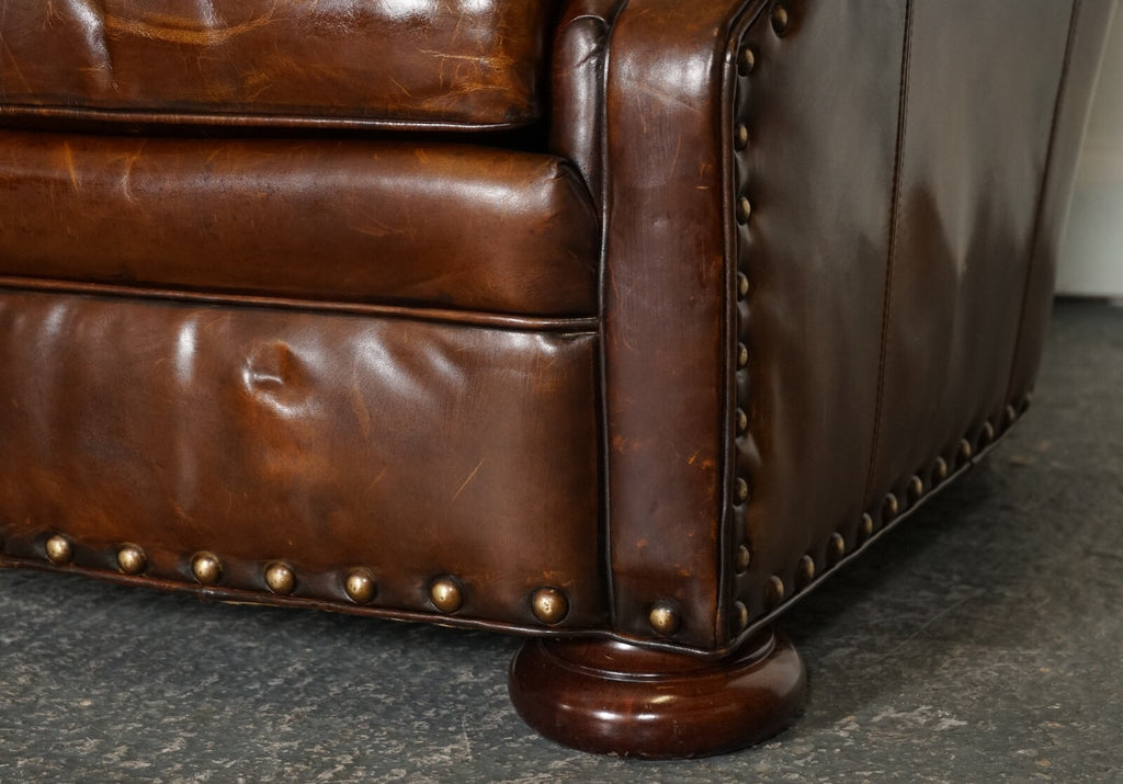 FULLY RESTORED HAND DYED LEATHER WRITERS READING ARMCHAIR WITH FOOTSTOOL
