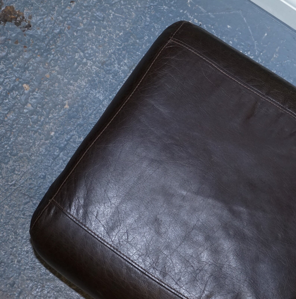 VINTAGE CHOCOLATE BROWN LEATHER FOOTSTOOL