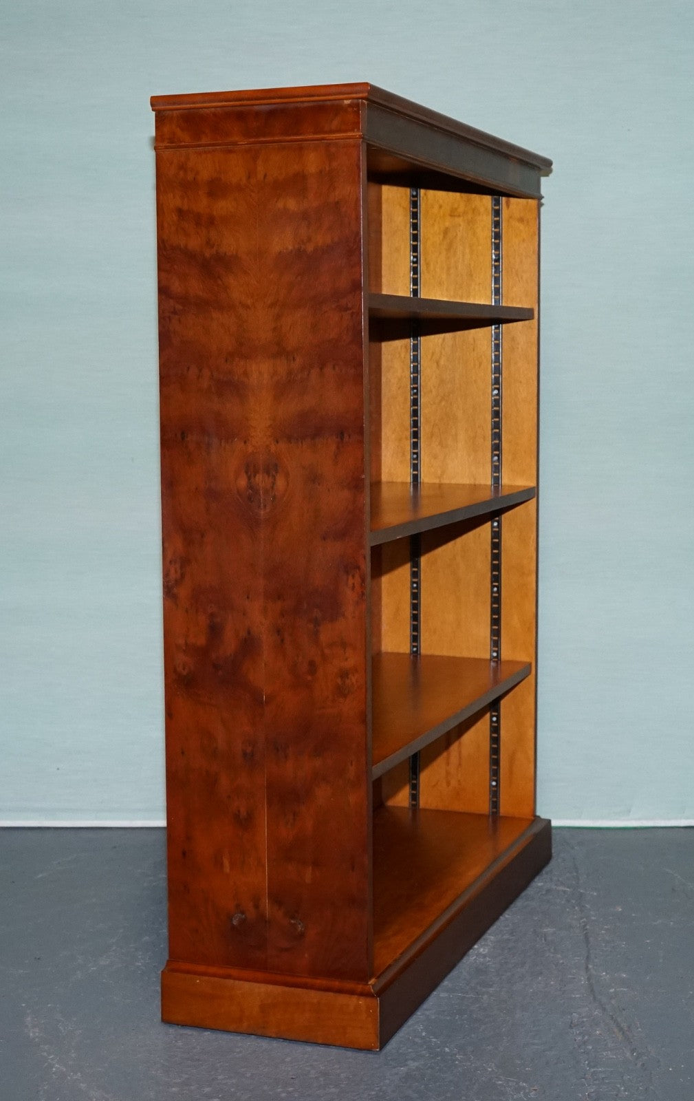 VINTAGE TRADITIONAL BURR YEW WOOD DWARF OPEN BOOKCASE ADJUSTABLE SHELVES