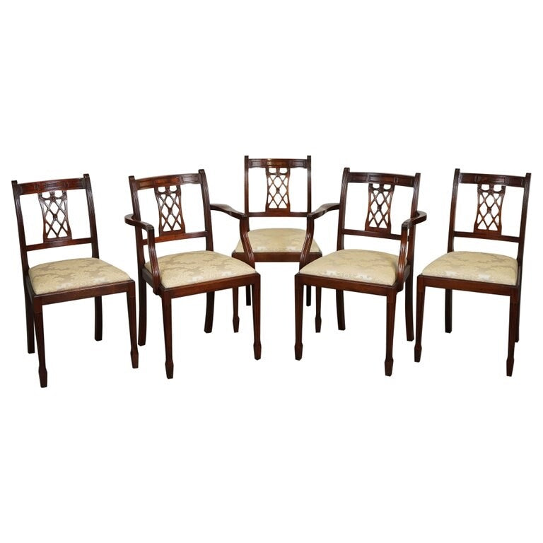 HEPPLEWHITE STYLE BEVAN FUNNELL SET 5 DINING CHAIRS CREAM UPHOLSTERED SEATS J1