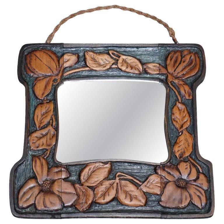 ANTIQUE FRENCH ART NOUVEAU FLORAL CARVED WALL MIRROR