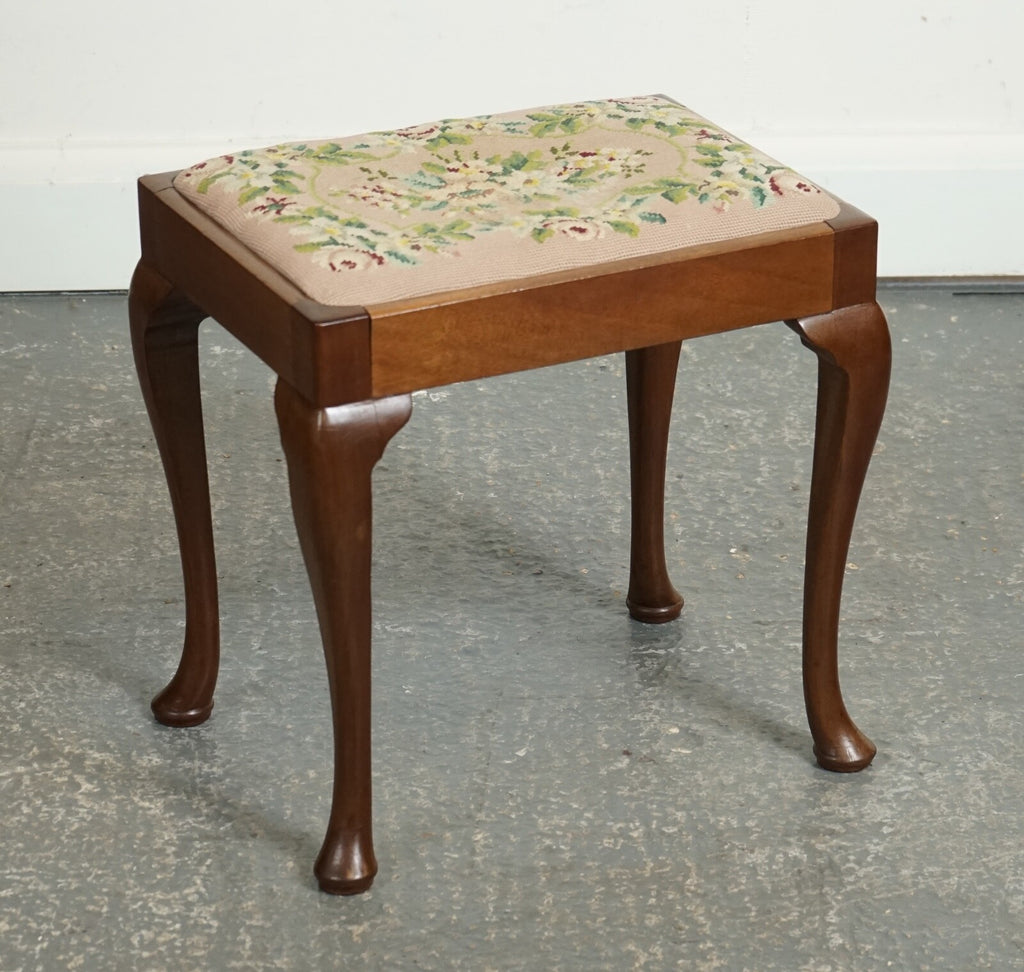 LOVELY PIANO DRESSING TABLE STOOL WITH FLOWER STITCHWORK WITH QUEEN ANNE LEGS J1