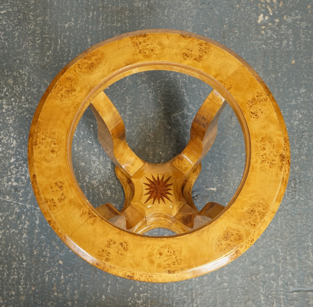 ART DECO BURR WALNUT CIRCULAIR PEDESTAL ROUND CONSOLE CENTER TABLE J1