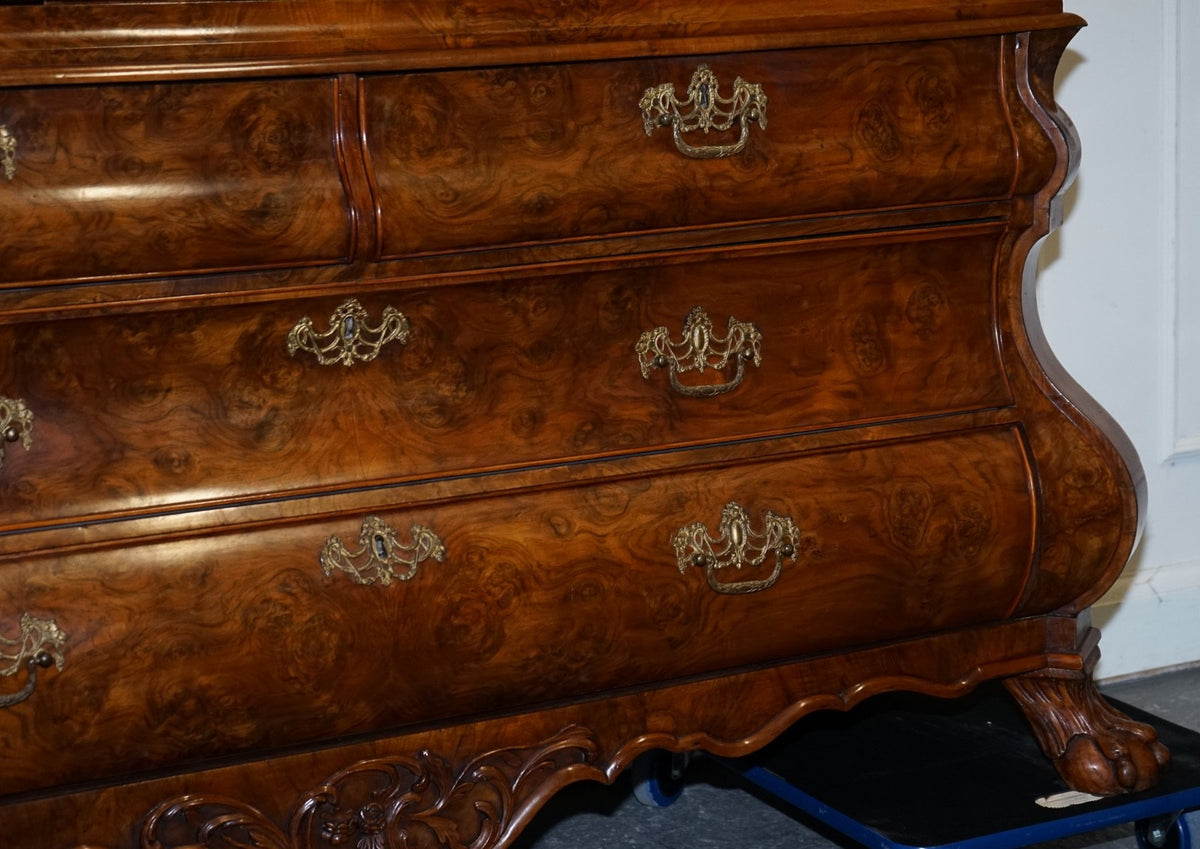 ANTIQUE CIRCA 1750 DUTCH LOUIS XV STYLE BURR WALNUT BOMBAY LINEN PRESS CABINET