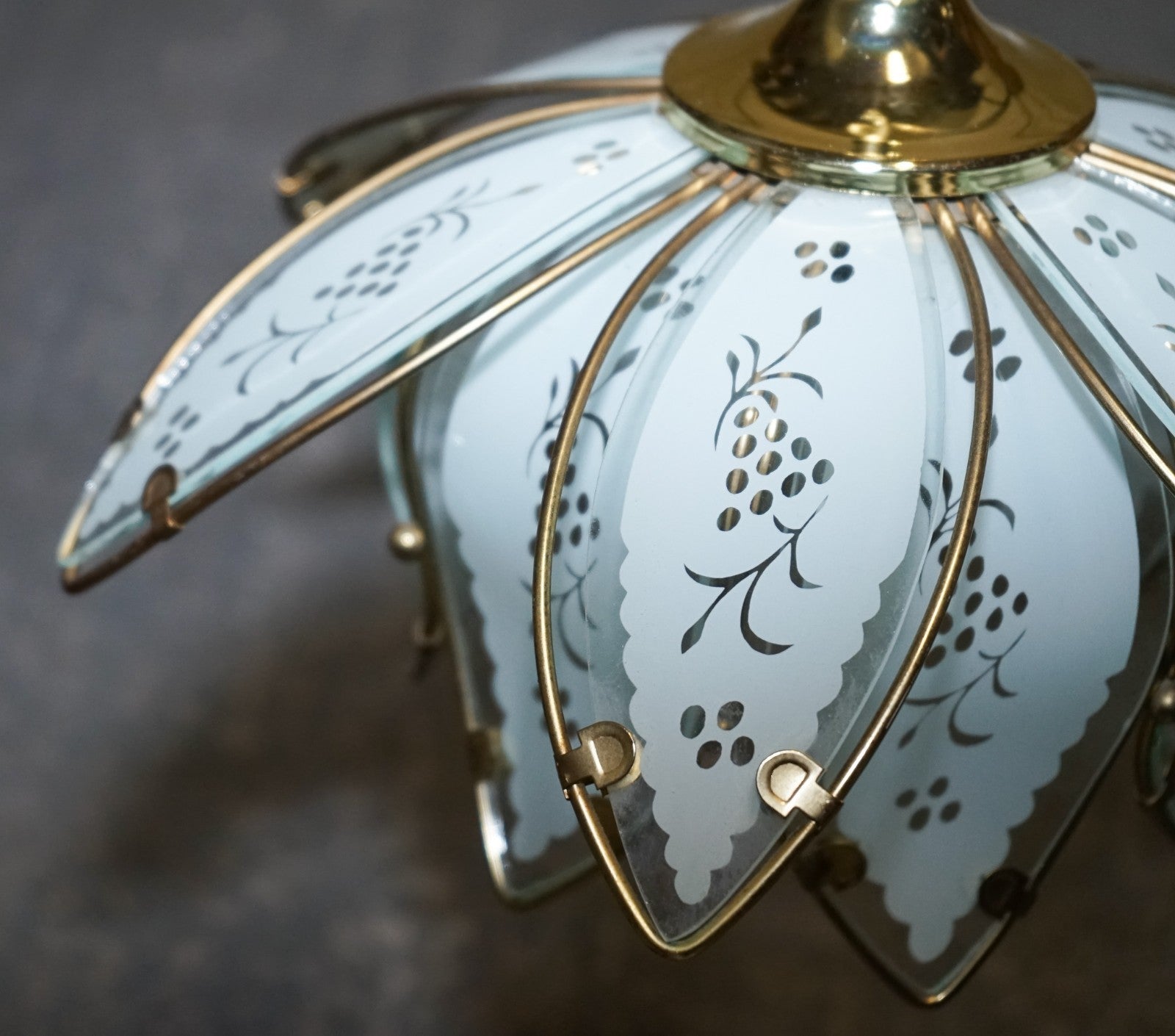 PAIR OF ART DECO STYLE 1960'S FLOWER LOTUS GLASS CEILING LAMPS