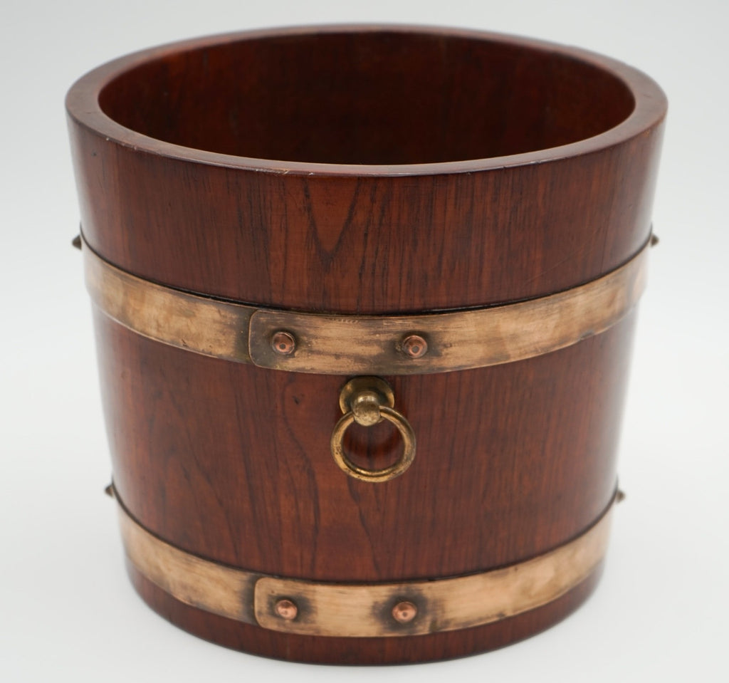 ANTIQUE R A LISTER & CO OAK 1900s EDWARDIAN BUCKET WITH BRASS BRACES