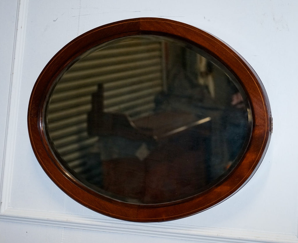 ANTIQUE CIRCA 1910 EDWARDIAN OVAL WALL BEVELED MIRROR