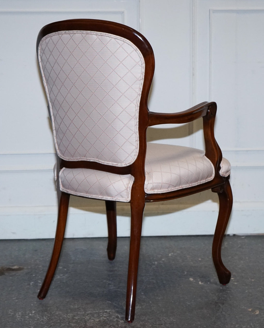VINTAGE FRENCH STYLE WALNUT UPHOLSTERED SALON ARMCHAIR