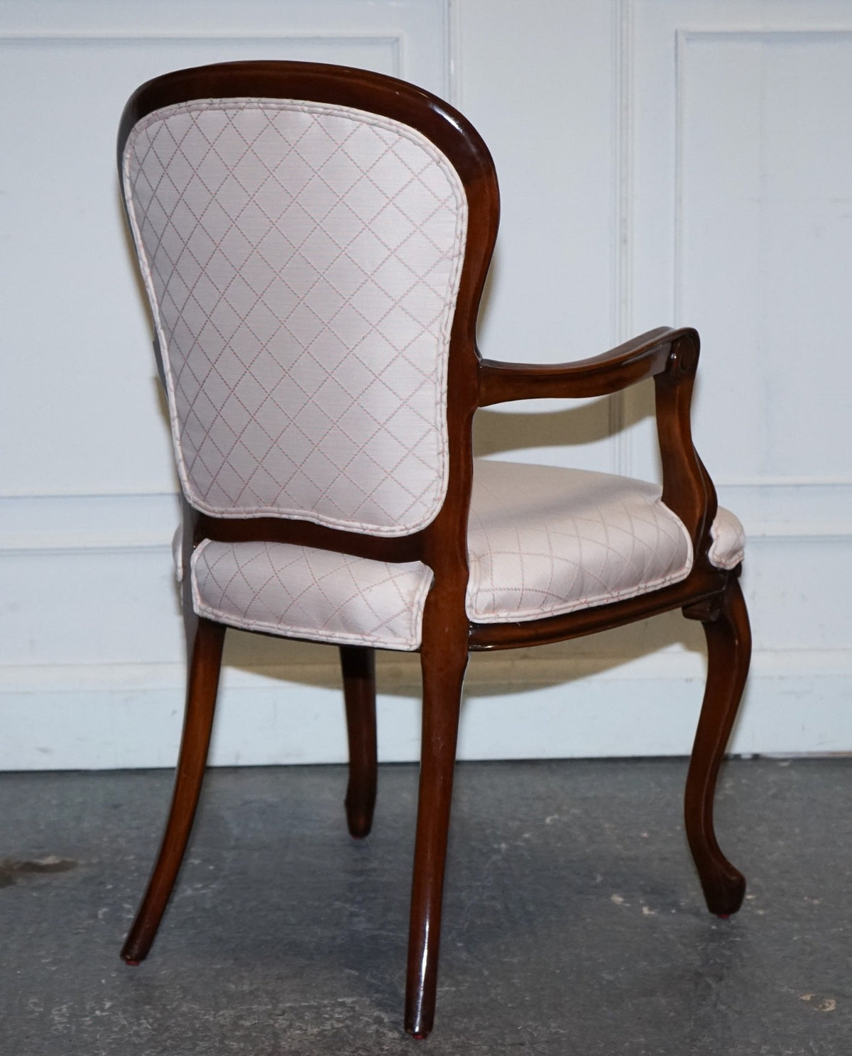VINTAGE FRENCH STYLE WALNUT UPHOLSTERED SALON ARMCHAIR