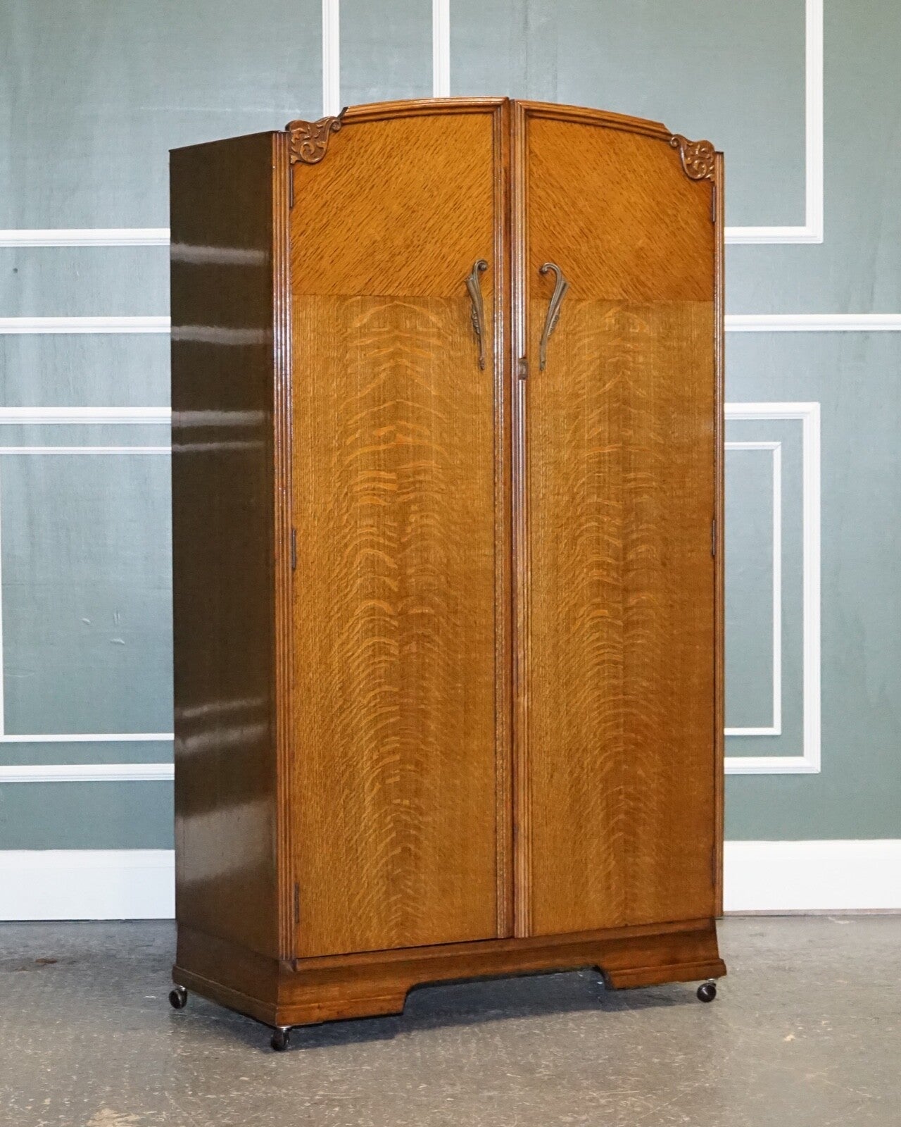 PETITE VINTAGE ART DECO OAK TWO DOOR WARDROBE