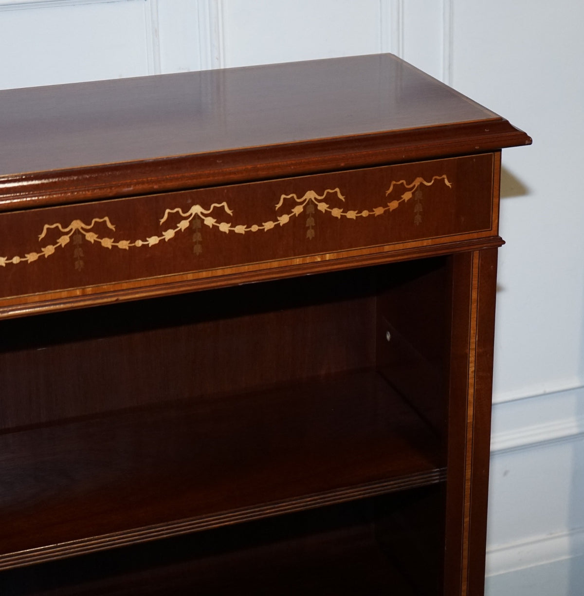 PAIR VINTAGE EDWARDIAN STYLE SHERATON DWARF OPEN BOOKCASE ADJUSTABLE SHELVES