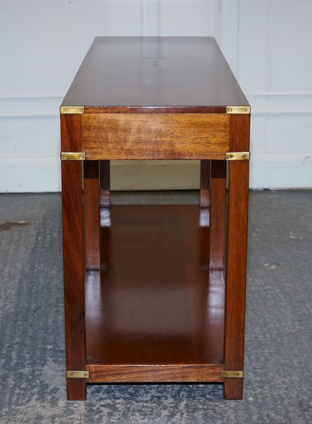 RESTORED VINTAGE HARRODS LONDON KENNEDY MILITARY CAMPAIGN CONSOLE TABLE