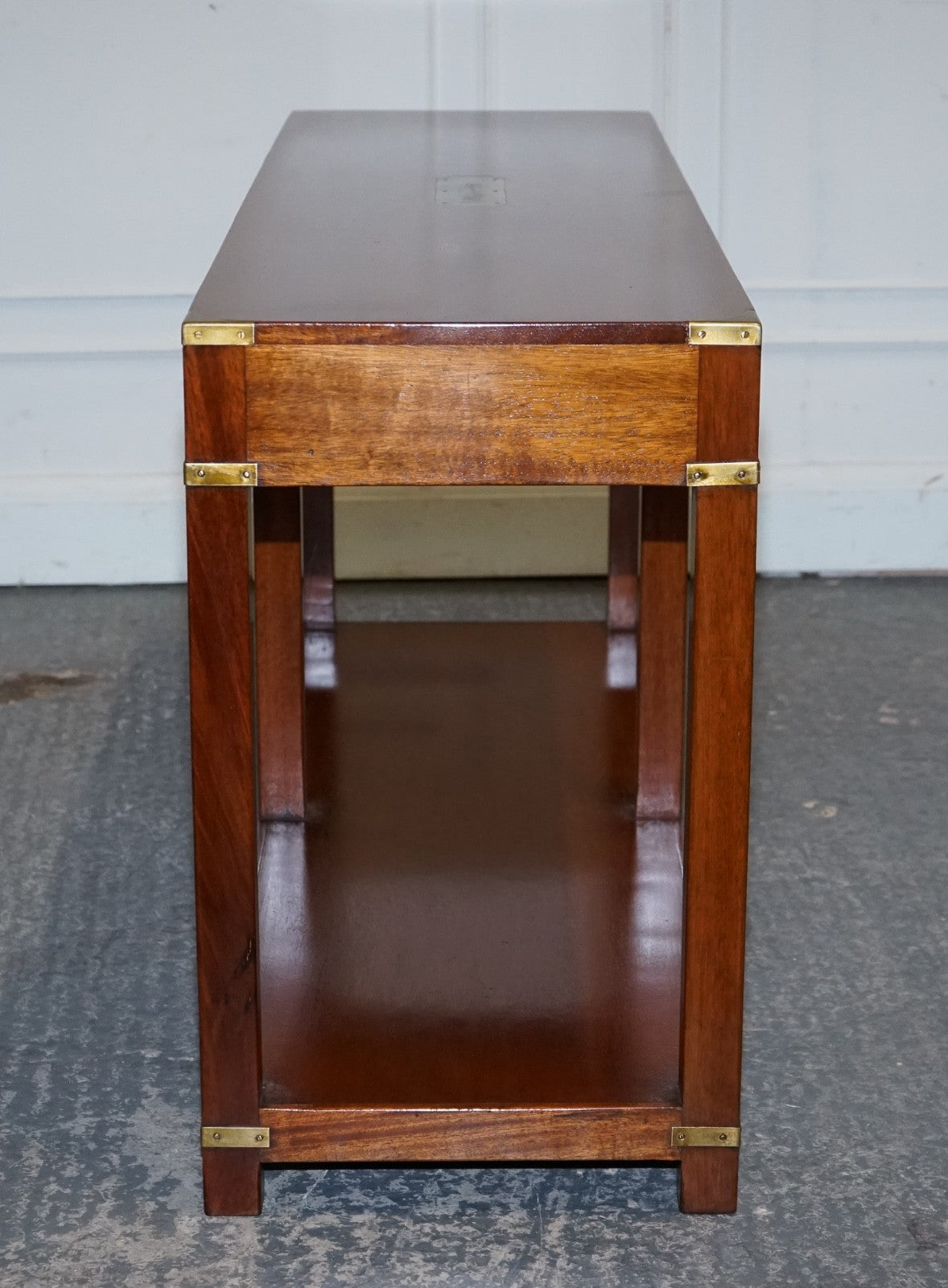 RESTORED VINTAGE HARRODS LONDON KENNEDY MILITARY CAMPAIGN CONSOLE TABLE