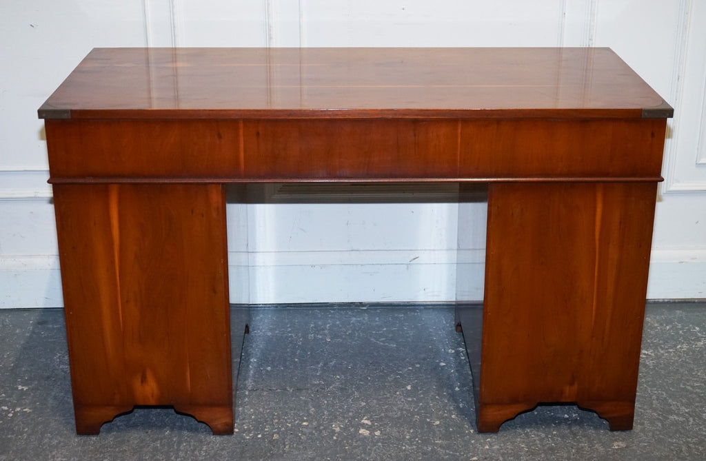 VINTAGE MILITARY CAMPAIGN YEW WOOD TWIN PEDESTAL DESK