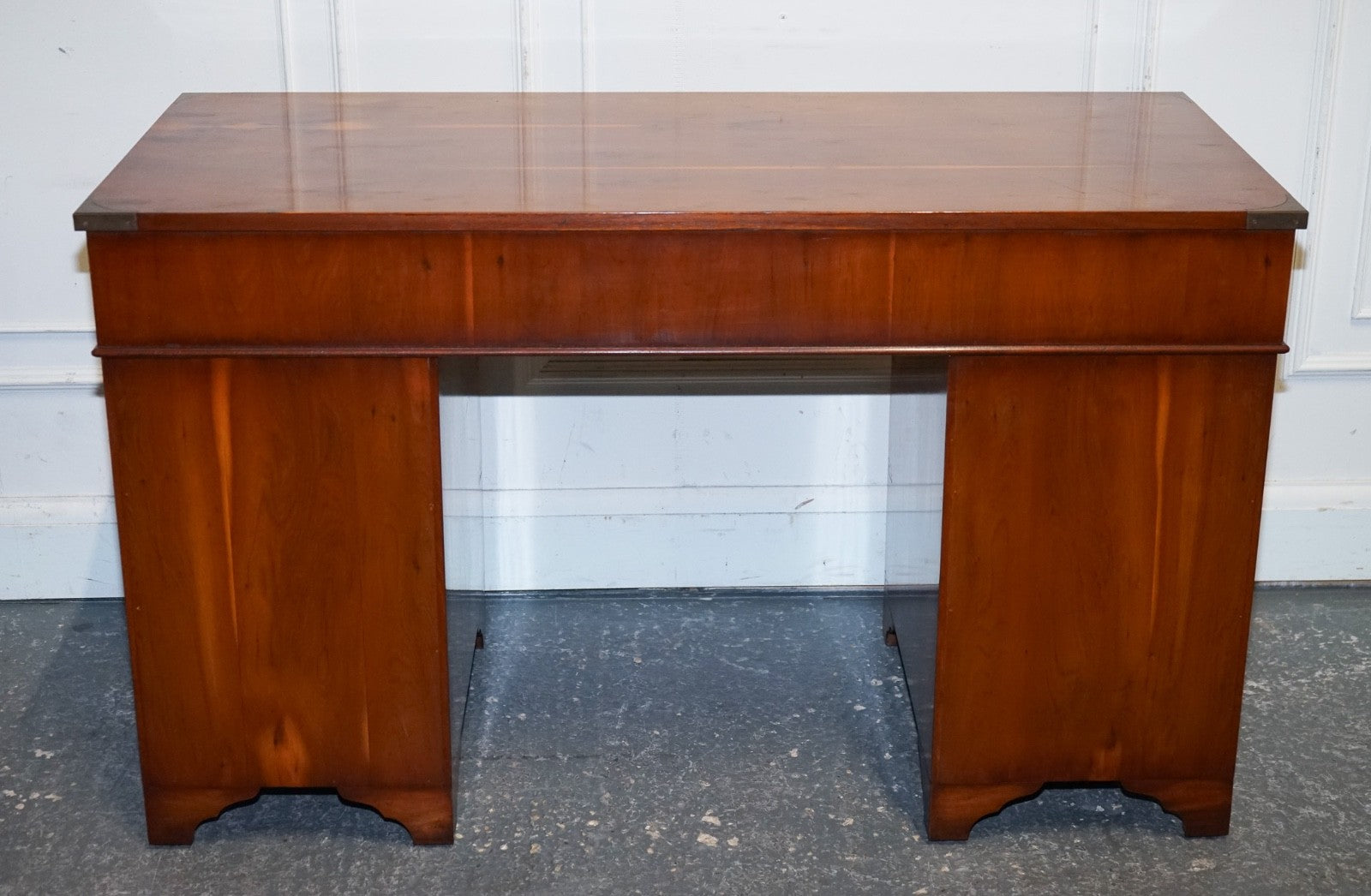 VINTAGE MILITARY CAMPAIGN YEW WOOD TWIN PEDESTAL DESK