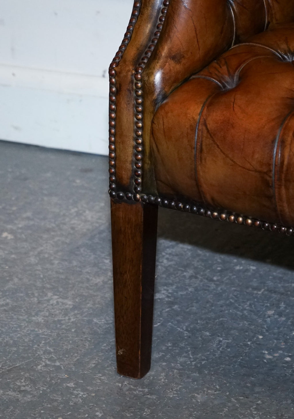 RESTORED CHESTERFIELD HAND DYED LEATHER PORTERS WINGBACK ARMCHAIR