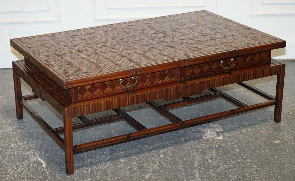 CIRCA 1950'S  MAITLAND & CLASCOE WAVEN FAUX BAMBOO PAGODA COFFEE TABLE DRAWERS