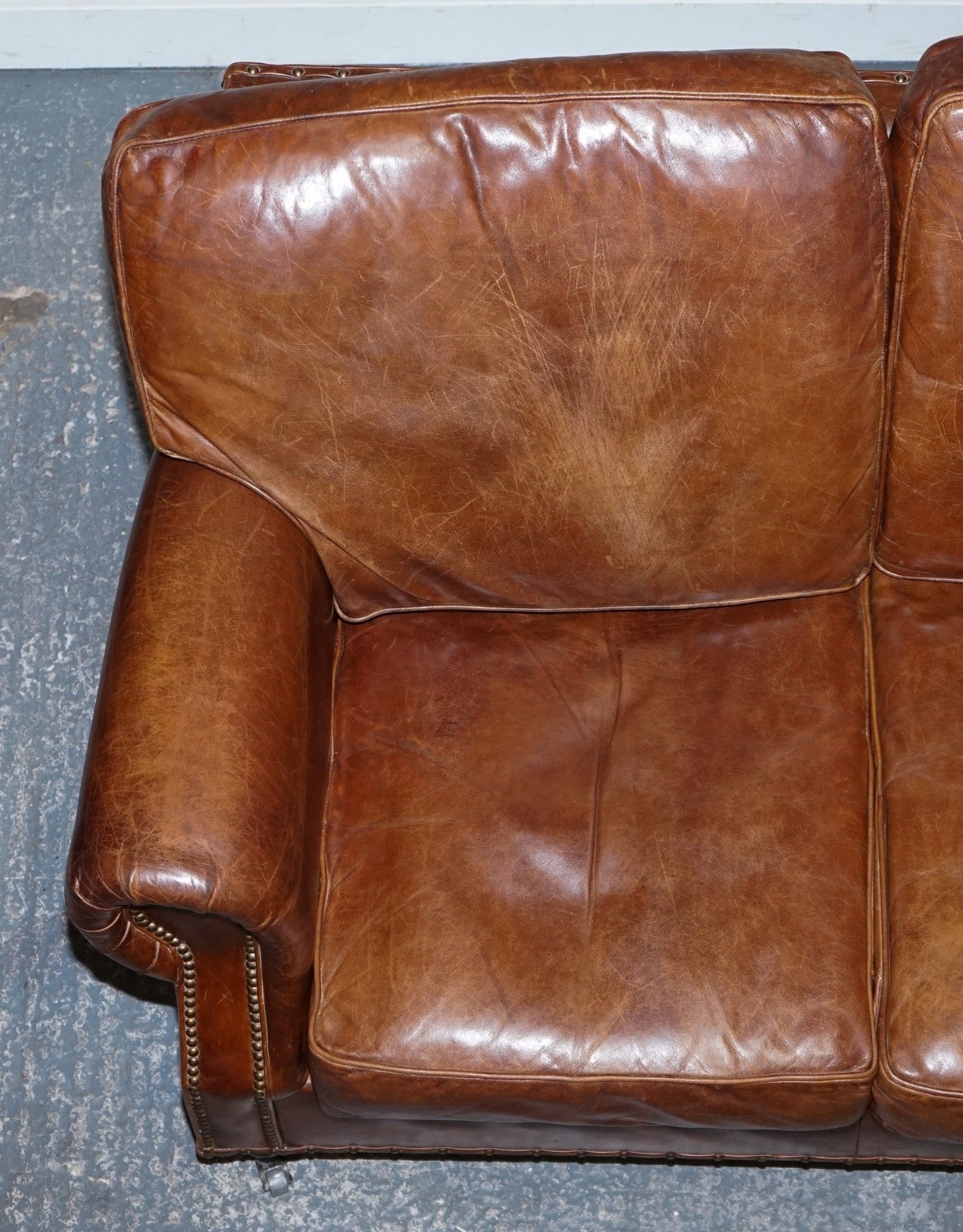 HALO TIMOTHY OULTON STYLE BALMORAL TWO SEATER BROWN HERITAGE LEATHER SOFA