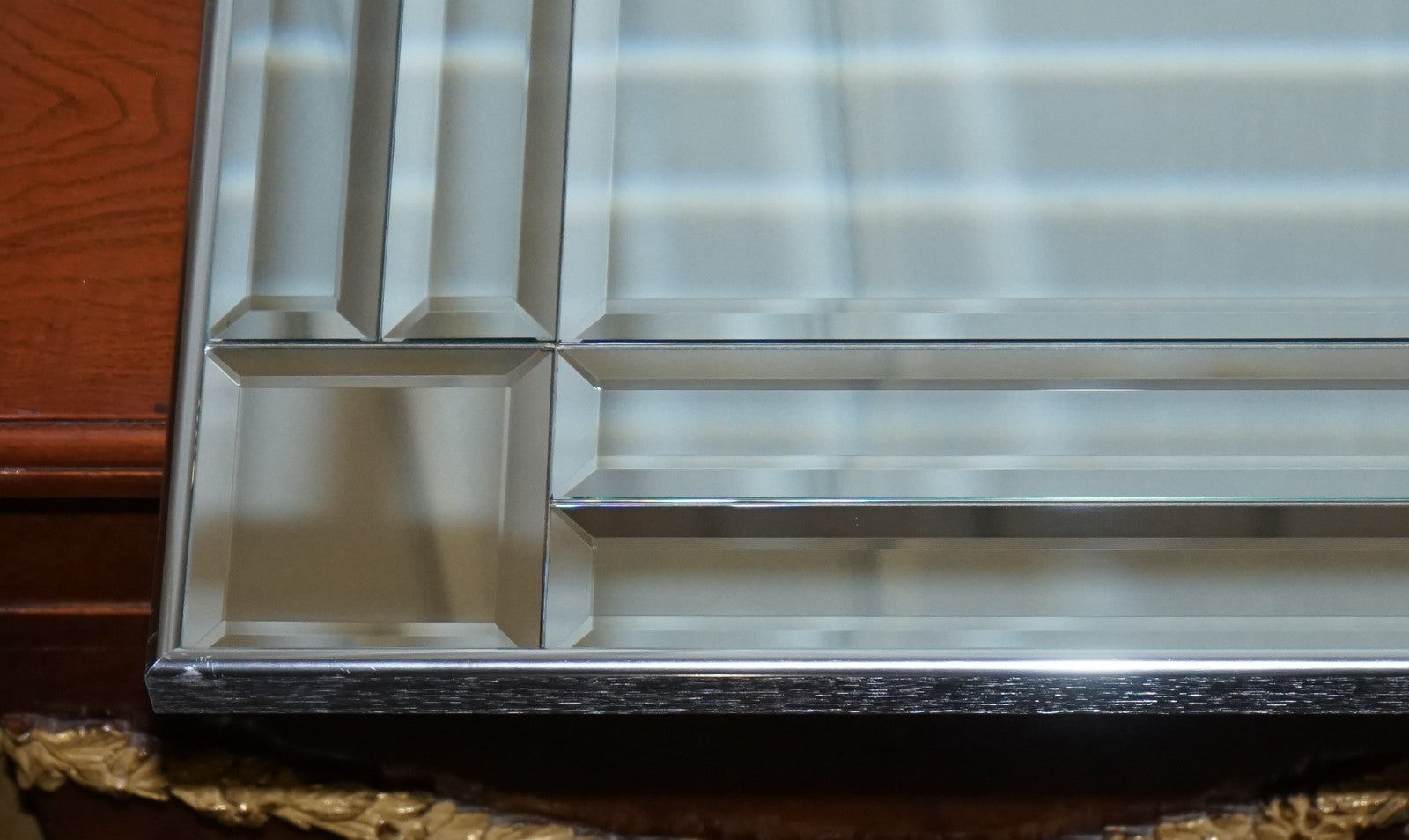 DECORATIVE CONTEMPORARY RECTANGLE WALL MIRROR WITH BEVELED GLASS GREY FRAME