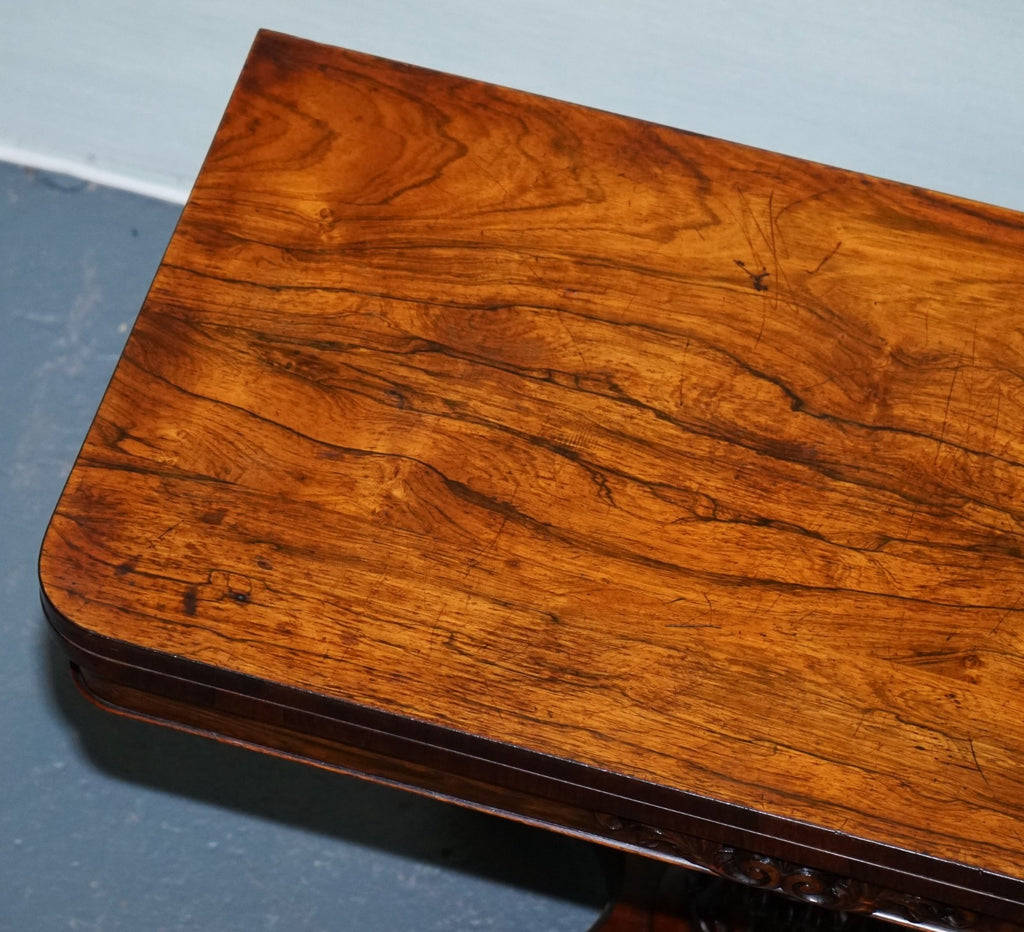 ANTIQUE 1830s WILLIAM IV FOLDING PEDESTAL CARD GAME TABLE CARVED PAW BASE