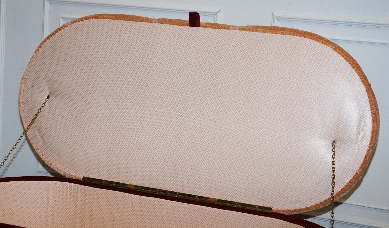 ANTIQUE VICTORIAN FABRIC OTTOMAN BLANKET BED END STORAGE BOX WITH TASSEL ACCENTS